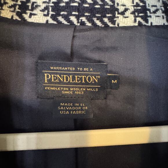 Pendleton Wool Navy and White Plaid One Button Blazer Jacket Coat Size Medium - Picture 2 of 5